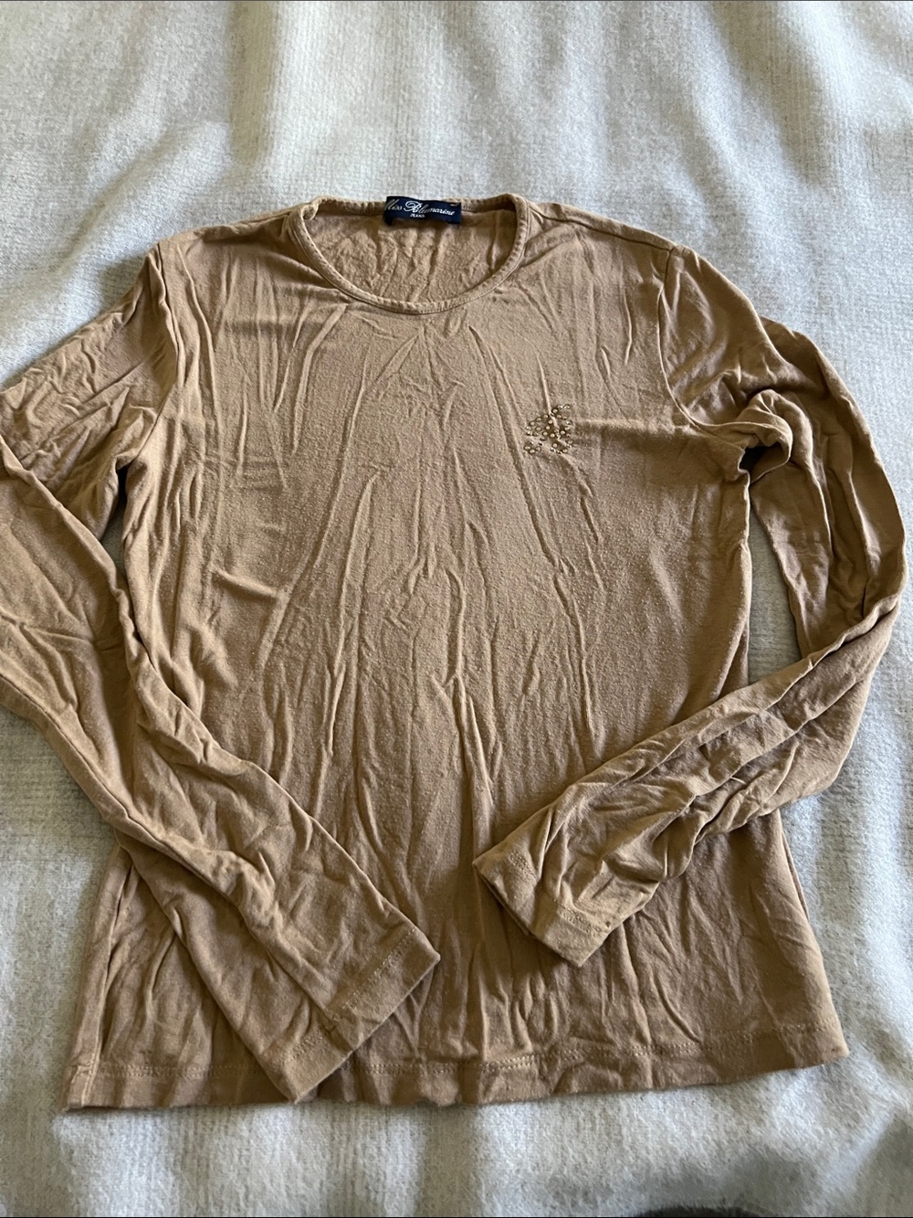 Miss Blumarine Beige Knit Long Sleeve Top with Logo Tag